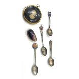 Selection of collectables includes abelone and copper pill box, spoons etc