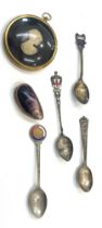 Selection of collectables includes abelone and copper pill box, spoons etc