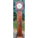 Vintage oak cased three key hole Grand daughter clock with key and pendulum measures approx 53.5