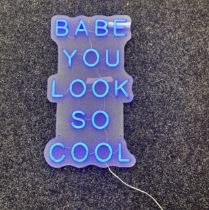 Neon beach light up "babe you look so cool" blue neon light, complete working order measures