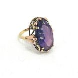 Antique 15ct gold amethyst stone set dress ring, ring size s