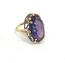 Antique 15ct gold amethyst stone set dress ring, ring size s
