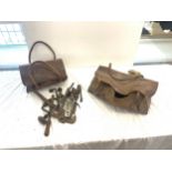 Two vintage West midlands gas leather bags with tools to include hammers, files etc