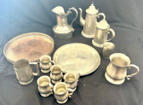 Selection of silver plated items to include tray, jugs etc