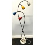 MCM 1950's flower floor lamp by Stilnovo Italy, four coloured shades on a brass and marble base,