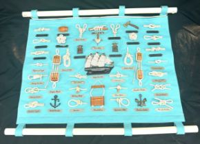 Vintage display of Naval rigging nots measures approximately 24 inches bu 18 inches