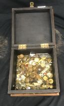 Selection of vintage RAF and Naval buttons with a copper and wooden box