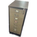 Vintage metal 8 drawer filing cabinet with key measures approx 29 inches tall by 12 inches wide