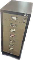 Vintage metal 8 drawer filing cabinet with key measures approx 29 inches tall by 12 inches wide