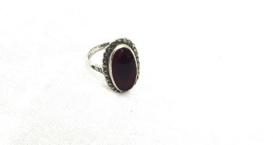 Hallmarked silver and marcasite ring, ring size