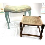 2 footstools includes straw and upholstered largest measures approximately