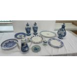 Selection of vintage blue and white pottery includes delft etc