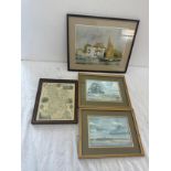 Four framed prints of water colours largest measures 13 inches high by 15 inches wide