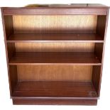 Mahogany 3 shelf bookcase, approximate measurements: Height 41 inches, Width 36 inches, Depth 12