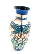 Hand painted dragon fly vase, 9 inches tall