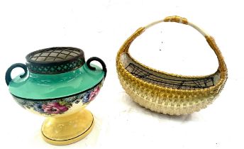 Royal Worcester basket and a pottery flower holder