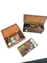 Two wooden boxes to include vintage and later costume jewellery