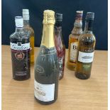 Selection of assorted alcohol to include Bells Scotch Whisky, Gordons gin, wine etc