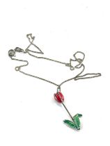 Silver and enamel rose necklace