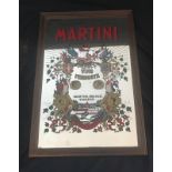 Framed mirrored vintage Martini sign measures approx 14 inches wide by 20 inches tall