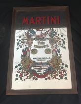 Framed mirrored vintage Martini sign measures approx 14 inches wide by 20 inches tall