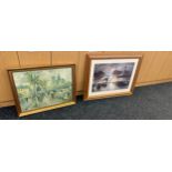 Selection of 3 framed prints includes light up picture, largest measures approximately 33 inches