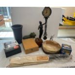 Selection of miscellaneous to include musical instrument, clock, outdoor hippo figure etc