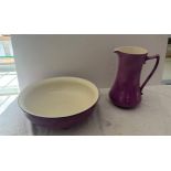 Purple vintage Crown Ducal jug and bowl set, approximate height of jug 13 inches, bowl diameter 16.5