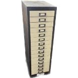 Vintage steel 15 drawer cabinet measures approx 34 inches tall by 16 inches deep by 11 inches wide