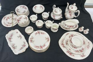 Selection of Royal Albert Lavender Rose part tea/dinner service to include tea pot, cups, saucers,