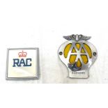 Vintage RAC Jaguar car badge and a AA badge