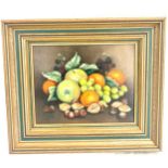 Framed signed original painting titled Fruit, nuts and blackberries by Joyce Wyatt, frame