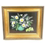 Framed signed original painting titled Daisies by Joyce Wyatt, frame measurements 11.5 x 13.5 inches