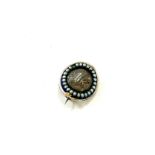 Georgian antique seed pearl and gold mourning brooch, plaited hair and initials under glass,