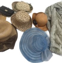 Selection of ladies hats, faux fur medium ladies coat