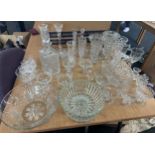 Large selection of assorted glassware to include cut glass, etched glass, lead crystal decanter,