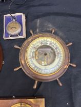 Selection of vintage barometers and a volt meter