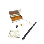 Selection of collectable items includes flute silver plated vesta case,