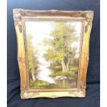 Gilt framed oil on canvas painting signed W.Norton measures approx 19.5 inches tall