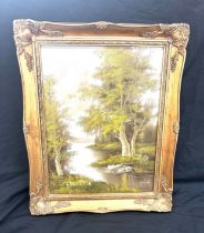 Gilt framed oil on canvas painting signed W.Norton measures approx 19.5 inches tall