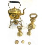 Small brass spirit kettle on stand, kettle on stand measures approximately 12 inches tall, selection