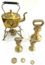 Small brass spirit kettle on stand, kettle on stand measures approximately 12 inches tall, selection