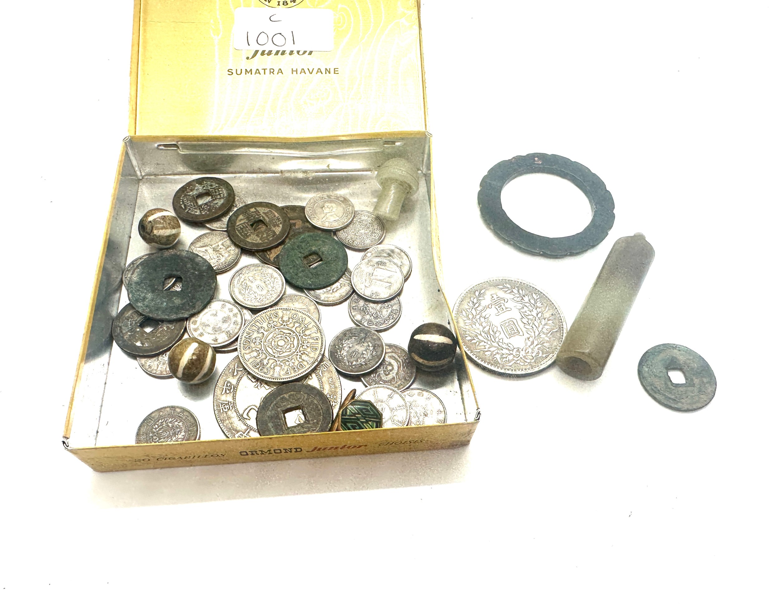 Selection of assorted Chinese coins etc
