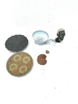 Selection of collectable items includes soap stone, chinese bowl etc