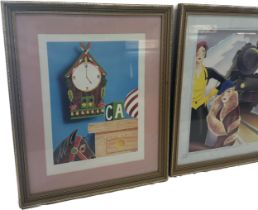 2 Framed abstract prints, one signed Deleuw, largest measures approximately Height 21 inches,