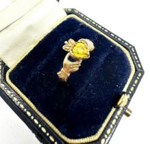 9ct Gold Yellow stone Claddagh Ring (1.6g)