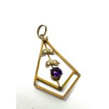 9ct Gold Amethyst & Seed Pearl Pendant (1.8g)