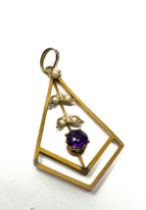 9ct Gold Amethyst & Seed Pearl Pendant (1.8g)