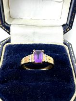 9ct Gold Amethyst & Diamond Dress Ring (2.1g)