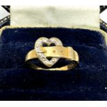 9ct Gold Love Heart Diamond Buckle Ring (1.3g)